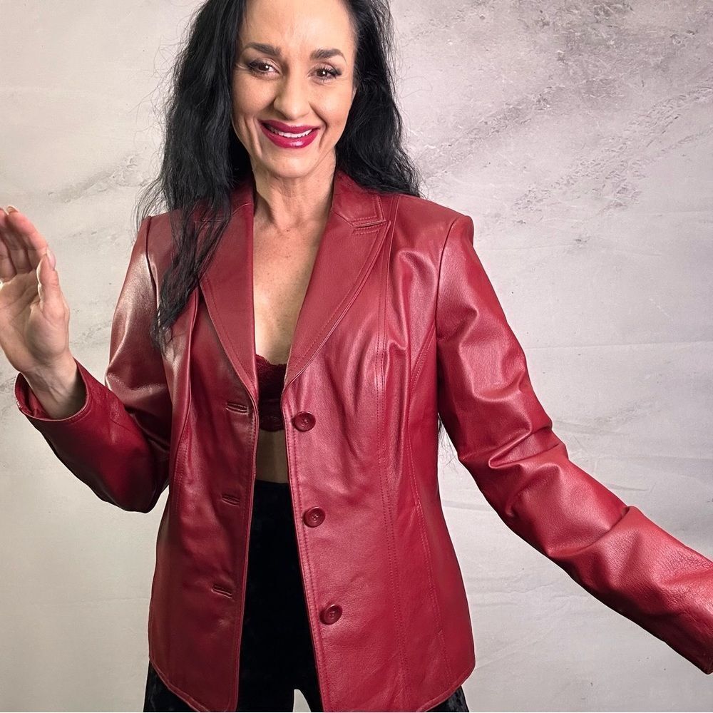 East 5th Red Leather Blazer Jacket